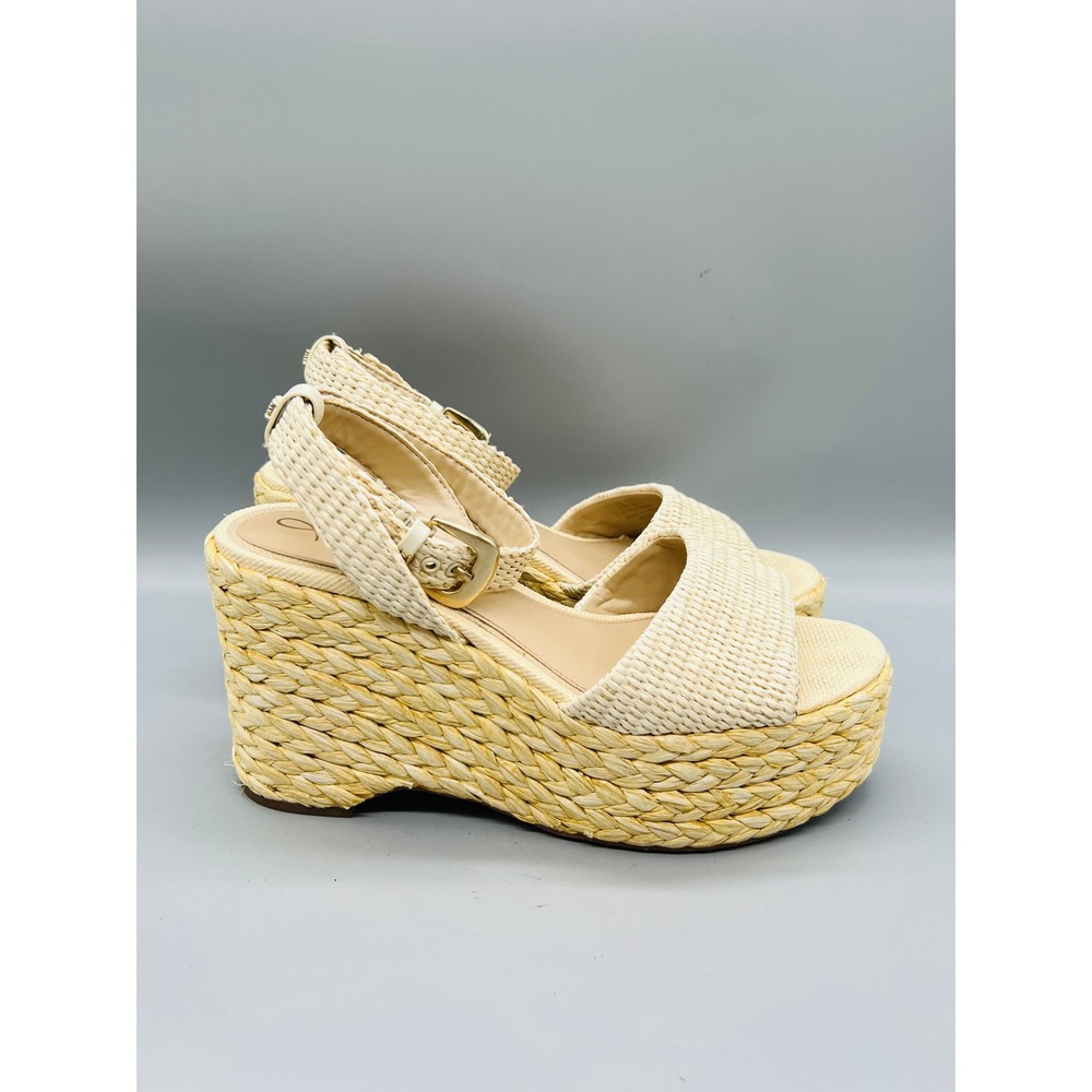 Sam Edelman Sandals Women 9.5 Cream Woven Raffia April Wedge Espadrille Shoes